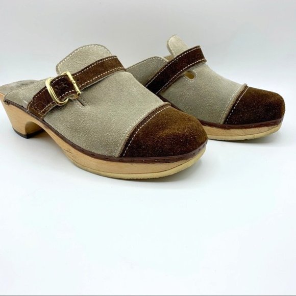 Rare Vintage 1970s Dr. Scholl’s Colorblock Suede clogs Wooden Swedish Style